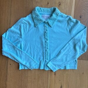 Vintage Pastel Blue Cropped Button Up